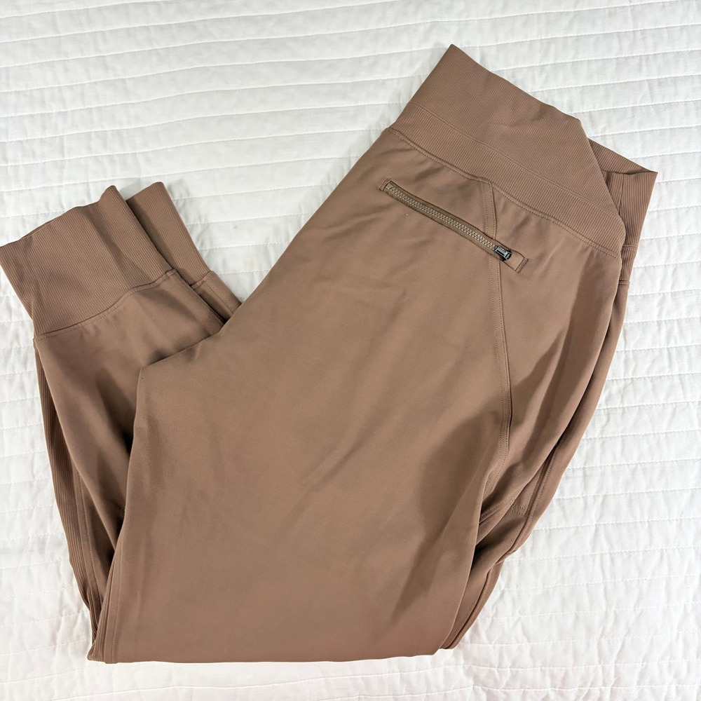 Athleta Venice Jogger Rustic Beige High Rise Ribbed Waist Athleisure Pants XL
